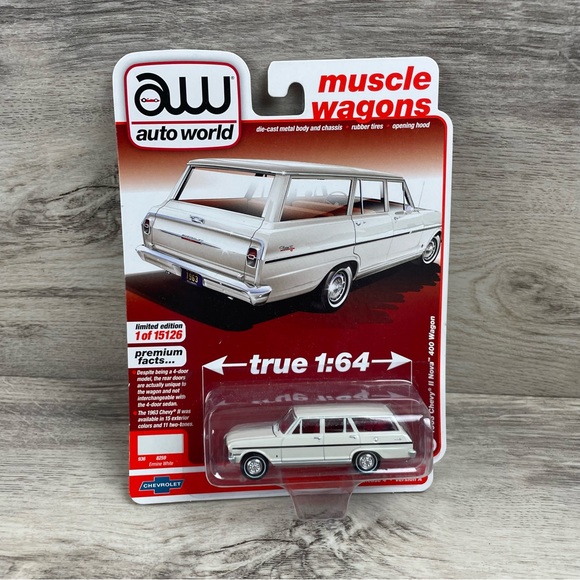 2021 AUTO WORLD 1:64 *PREMIUM 4A* WHITE 1963 Chevy Nova II 400 Wagon NIP - Picture 1 of 3
